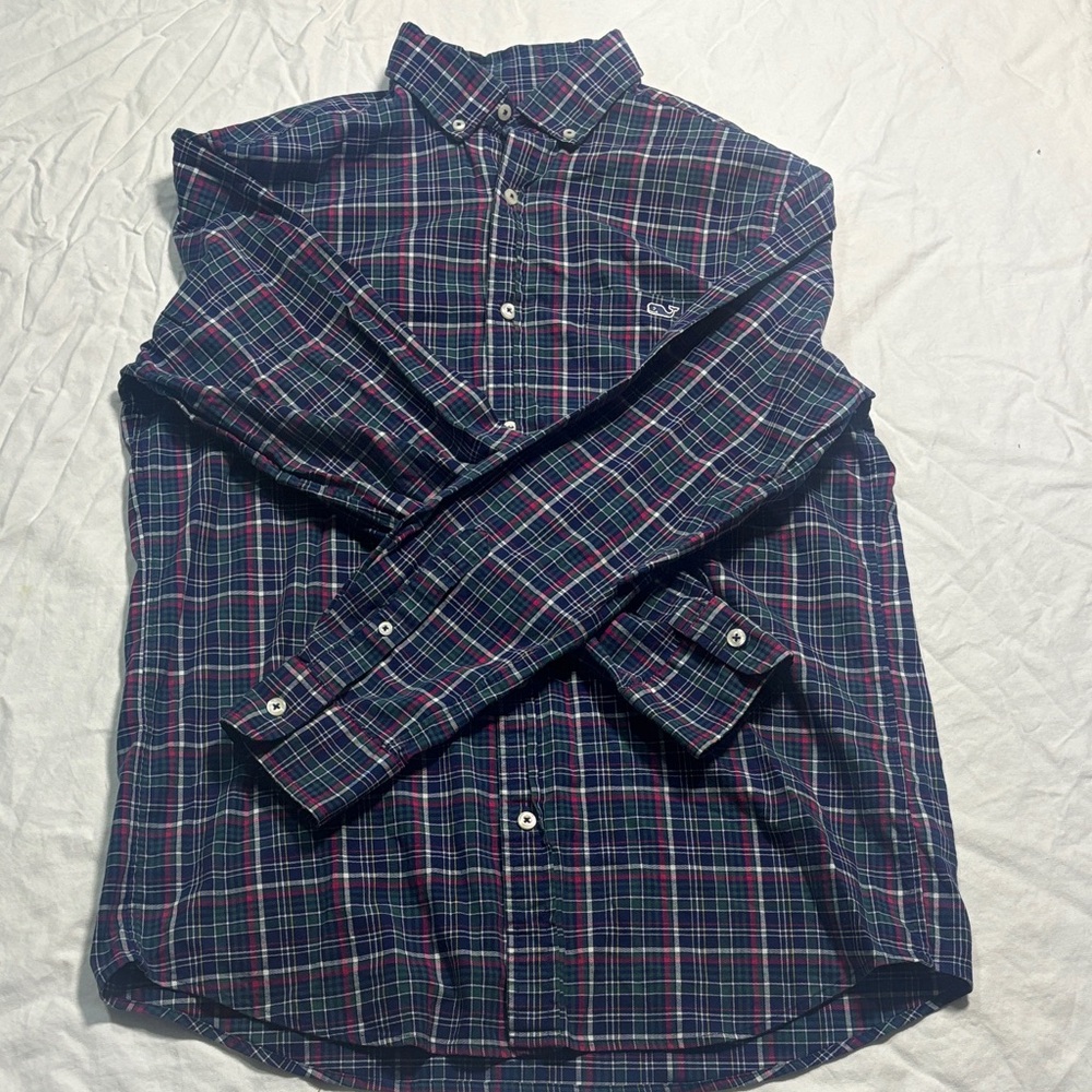 Vineyard Vines Men’s Blue, Green Plaid Classic Fit Tucker Shirt Size Medium